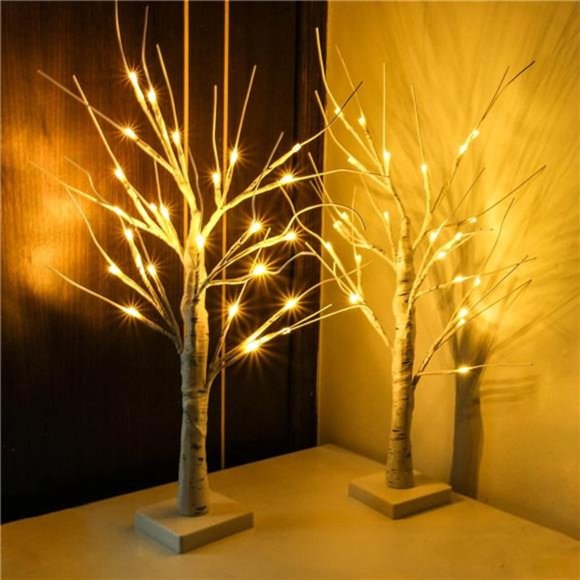 2-Pack 2FT Lighted Birch Tree, Easter Tree Decor Birch Tree with 48 LED Lights - Picture 3 of 7